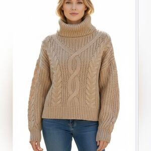 HM Cozy Tan Cable Knit Turtleneck Sweater.Size S, Wool Blend